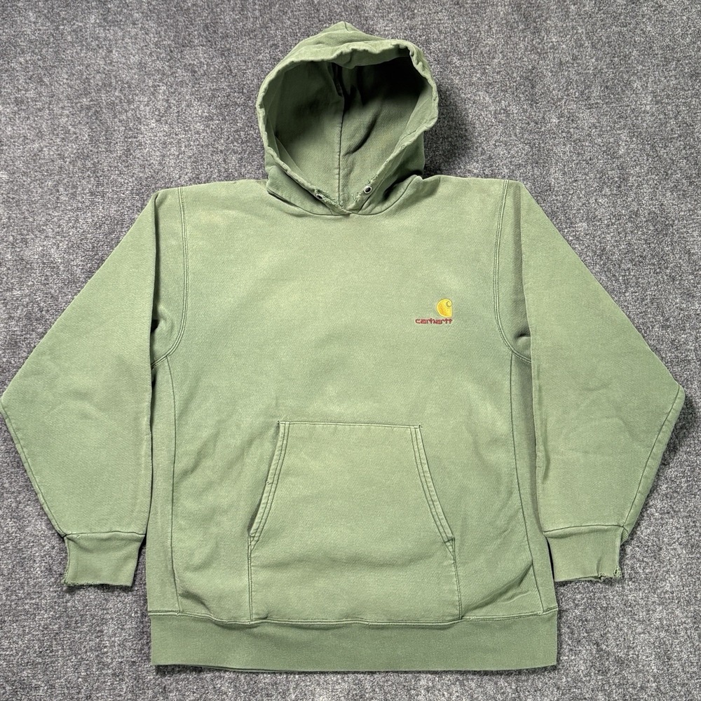 Vintage 80s Carhartt Rugged Wear Reverse Weave Hoodie Mens Large Green Pullover